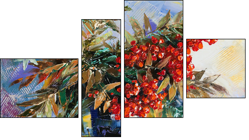 Still-life with a mountain ash and apples - Four-piece canvas, Fortyk
