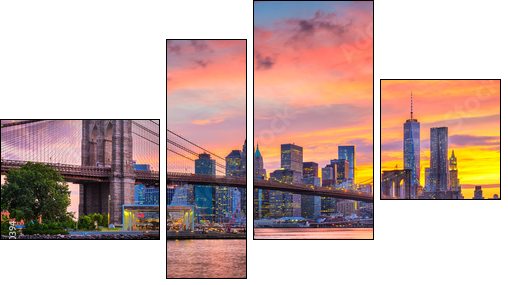 Lower Manhattan Skyline and Brooklyn Bridge - Four-piece canvas, Fortyk