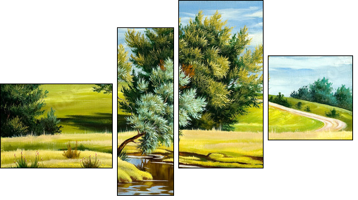 Summer landscape with the river - Four-piece canvas, Fortyk