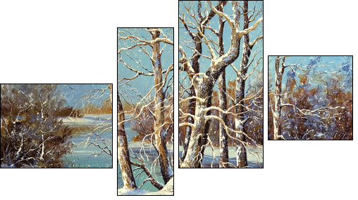 Winter landscape on the bank of the river - Four-piece canvas, Fortyk