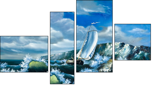 Lonely sailing vessel in the storming sea - Four-piece canvas, Fortyk