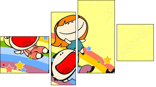 Kids sliding on a rainbow - Four-piece canvas, Fortyk