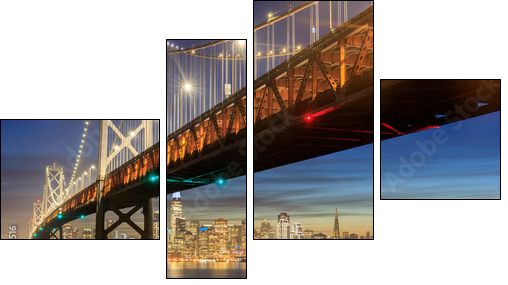 Western Span of San Francisco-Oakland Bay Bridge and San Francisco Waterfront in Blue Hour. Shot from Yerba Buena Island, San Francisco, California, USA. - Four-piece canvas, Fortyk