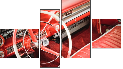 classic car interior with red leather upholstery - Four-piece canvas, Fortyk