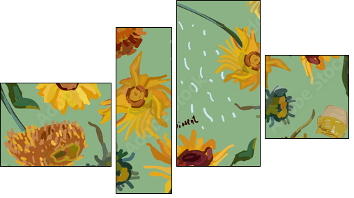 Sunflower flowers on a background of sea green. Vector illustration based on the painting of Van Gogh. - Four-piece canvas, Fortyk