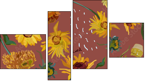 Sunflower flowers on a background of sea green. Vector illustration based on the painting of Van Gogh. - Four-piece canvas, Fortyk