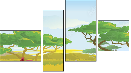 Cute African safari animal cartoon scene - Four-piece canvas, Fortyk