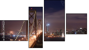 bay bridge and san francisco at night panorama - Four-piece canvas, Fortyk