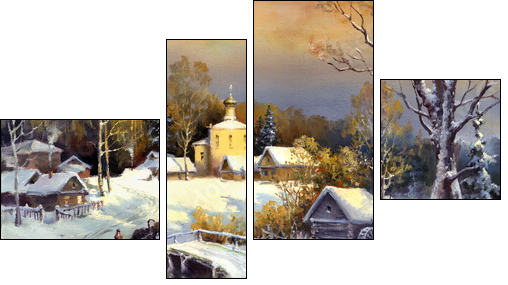 Rural landscape, oil on a canvas - Four-piece canvas, Fortyk