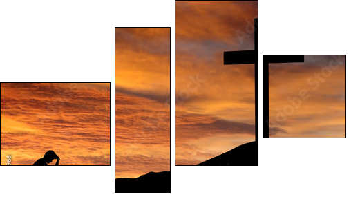 Silhouette of a man sitting regretting his sins - Four-piece canvas, Fortyk