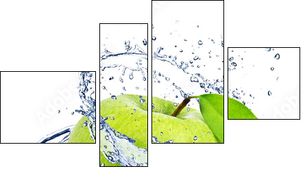 Green apple with water splash, isolated on white background - Four-piece canvas, Fortyk