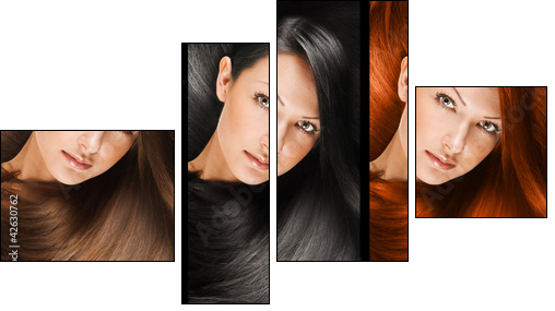 collage of a beautiful young woman , with long natural straight  - Four-piece canvas, Fortyk