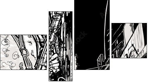 saxophonist playing saxophone in a street - Four-piece canvas, Fortyk