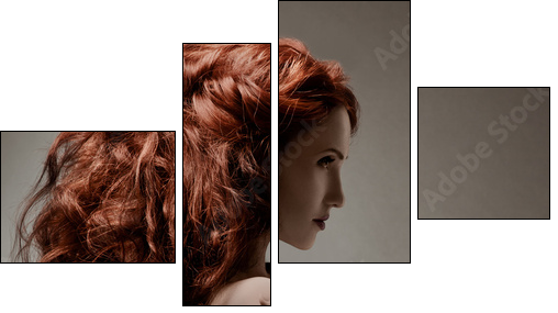 Beautiful woman with curly hairstyle against gray background - Four-piece canvas, Fortyk