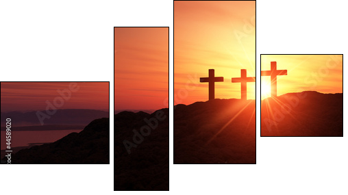 3 Kreuze am HÃ¼gel bei Sonnenuntergang - Four-piece canvas, Fortyk