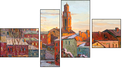 the city landscape of Vitebsk drawn with oil on a canvas - Four-piece canvas, Fortyk