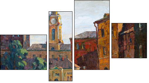 the city landscape of Vitebsk drawn with oil on a canvas - Four-piece canvas, Fortyk