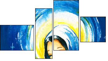 Nativity sceneMary with the young Jesus in her arms.Watercolors. - Four-piece canvas, Fortyk