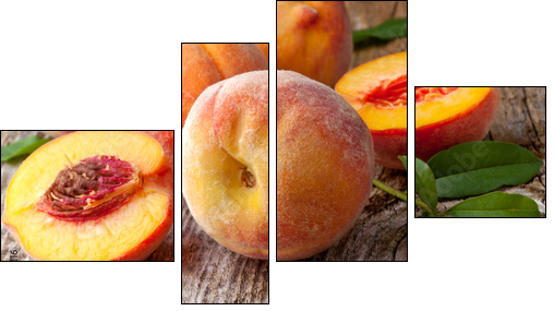 fresh peaches on wood  background - Four-piece canvas, Fortyk