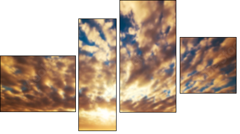 Zebras herd on African savanna at sunset. Safari in Serengeti - Four-piece canvas, Fortyk