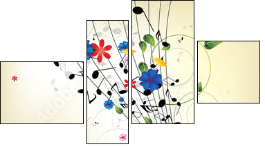 Floral musical background with notes - Four-piece canvas, Fortyk
