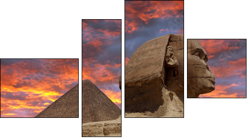 Pyramid and Sphinx at Giza, Cairo - Four-piece canvas, Fortyk