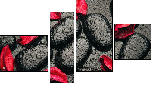 background spa. black stones and red petals with water droplets - Four-piece canvas, Fortyk