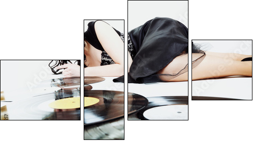 Sexy girl with phonography analogue record music lover - Four-piece canvas, Fortyk