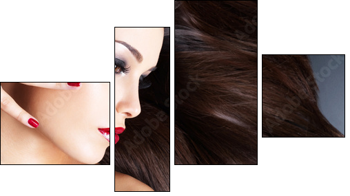 Beautiful woman with long brown straight hairs - Four-piece canvas, Fortyk