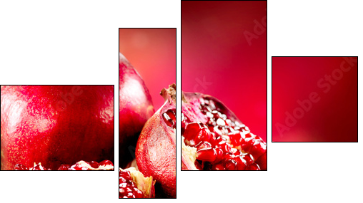 Pomegranates over Red Background. Organic Bio fruits - Four-piece canvas, Fortyk
