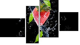 Strawberries in water splash, isolated on black background - Four-piece canvas, Fortyk