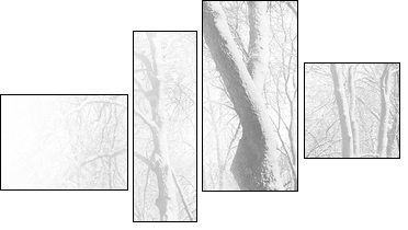 Red benches in the fog in winter - Four-piece canvas, Fortyk