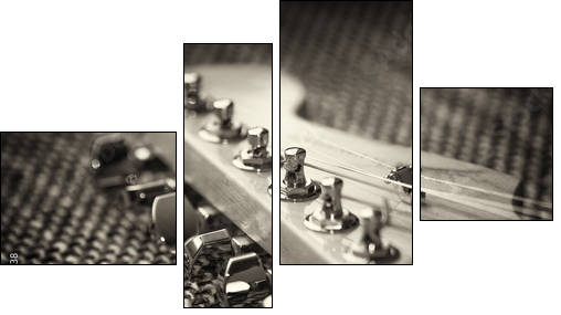 Electrical guitar headstock closeup. Sepia effect with vignette - Four-piece canvas, Fortyk