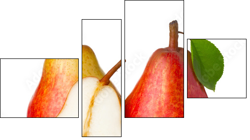 Ripe red pear fruits with green leaves isolated - Four-piece canvas, Fortyk