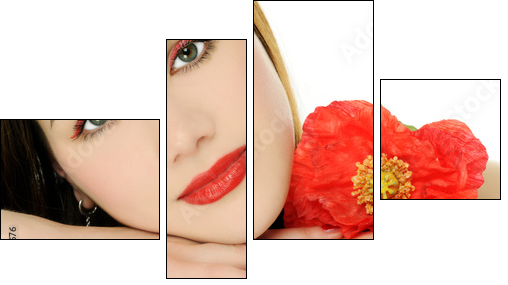 beautiful girl with poppy - Four-piece canvas, Fortyk