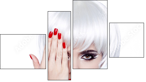 White Hair and Red Nails. Fashion Beauty Girl. Red lips. Manicur - Four-piece canvas, Fortyk