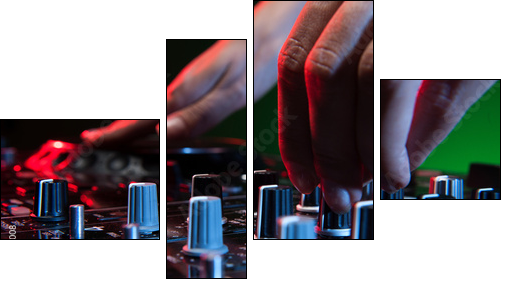 DJ at work. Close-up of DJ hands making music - Four-piece canvas, Fortyk