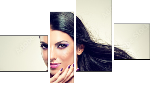 Beautiful brunette with long hair flying - Four-piece canvas, Fortyk