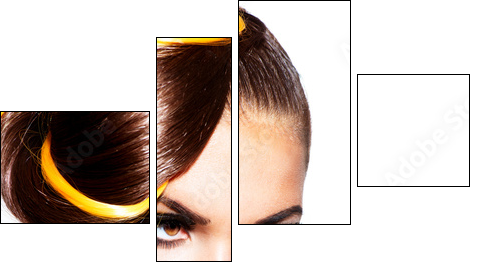 Fashion Model Girl Portrait with Yellow and Orange Makeup - Four-piece canvas, Fortyk