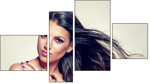 Beautiful brunette with long hair flying - Four-piece canvas, Fortyk