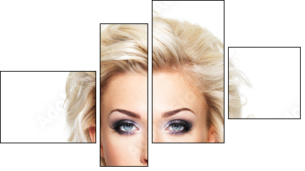 Beautiful blond woman with long curly hair and style makeup. - Four-piece canvas, Fortyk