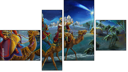 Illustration of the holy family and three kings - Four-piece canvas, Fortyk