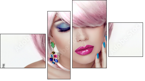 Makeup. Sexy lips. Beauty Girl Portrait with Colorful Makeup, Co - Four-piece canvas, Fortyk