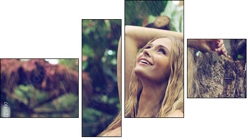 Amazing woman enjoying warm rain - Four-piece canvas, Fortyk