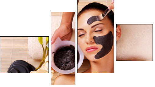 Cosmetologist smears cosmetic mask on the face of  woman - Four-piece canvas, Fortyk