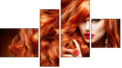 Long Curly Red Hair. Fashion Woman Portrait - Four-piece canvas, Fortyk