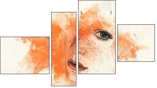 Beautiful woman. watercolor illustration - Four-piece canvas, Fortyk