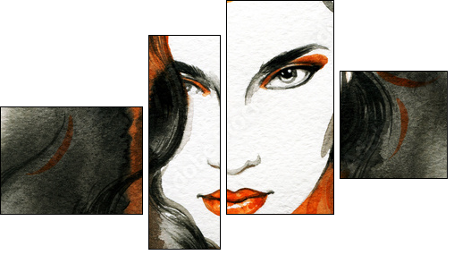 Beautiful woman.  Hand painted fashion illustration - Four-piece canvas, Fortyk
