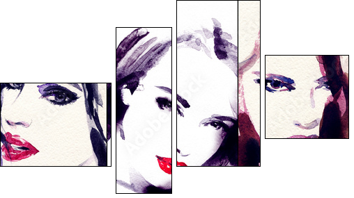 Beautiful woman. watercolor illustration - Four-piece canvas, Fortyk