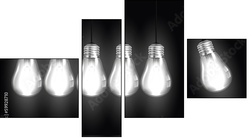Idea concept with light bulbs in illustration vector - Four-piece canvas, Fortyk